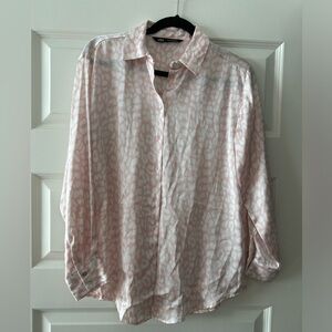 Pink cheetah satin button down Zara top